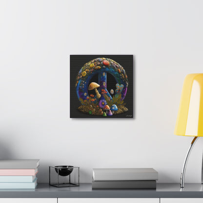 Beautiful Forest Round Peace Sign Mushrooms  Flowers And Butterfly 11 Canvas Gallery Wraps