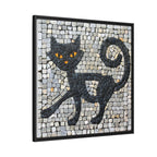 "Curious Black Cat Mosaic", Framed Mosaic Cat Art Print — Colorful Modern Wall Canvas