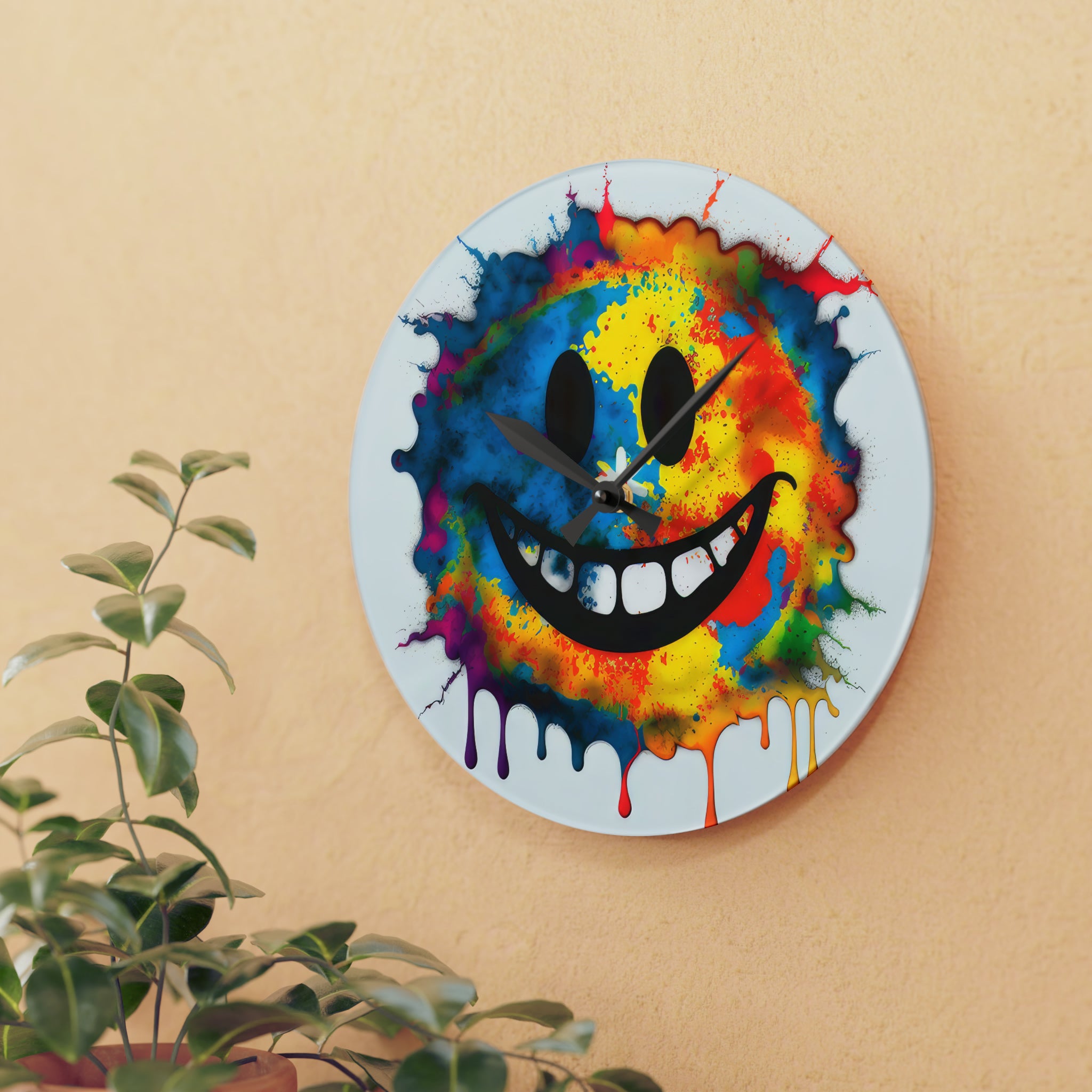 Happy Tie Dye Face Style 3 Wall Clock