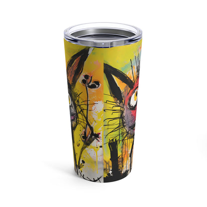 Abstract Multi Colored Cats With Yellow Background By DaFlowerChild Tumbler 20oz