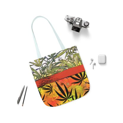 Beautiful Redish Orange Banded Marijuana 420 Pot Weed Leaf Polyester Canvas Tote Bag (AOP)