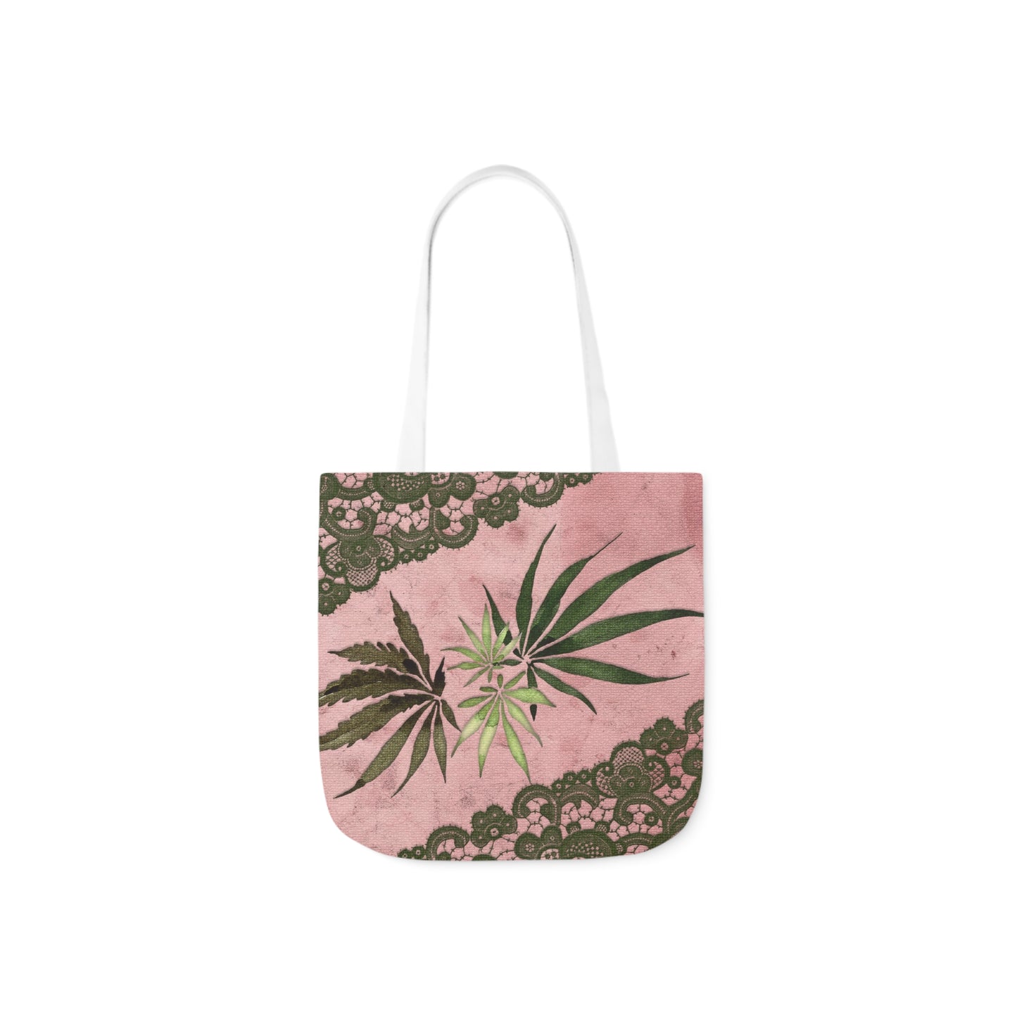 Grey Lace Gorgeous Pink Designed Marijuana 420 Weed Polyester Canvas Tote Bag (AOP)