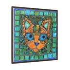 "Emerald Eyes Mosaic Cat", Framed Mosaic Cat Art Print — Colorful Modern Wall Canvas
