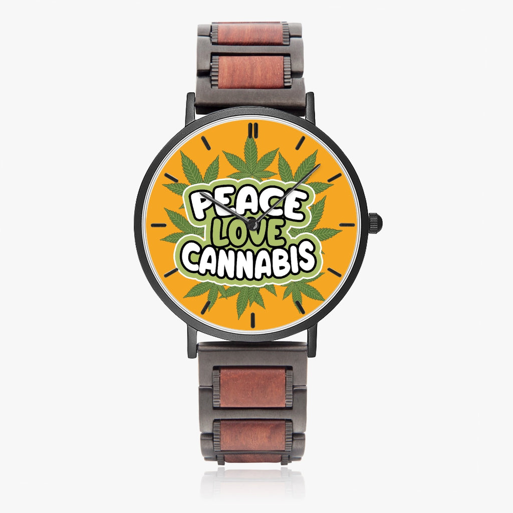 Love Peace Cannabis New Wooden Strap Quartz Watch - With Indicators