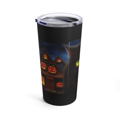 Big Green Eyed Black Cat Fall Halloween, Beautiful Moon Tumbler 20oz