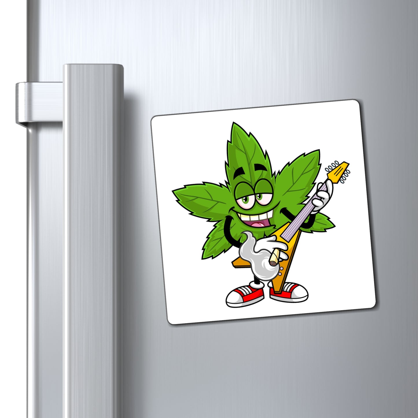 Marijuana Reggae Pot Leaf Man Smoking A Joint With Red Sneakers Playing Guitar Style 4 Magnets