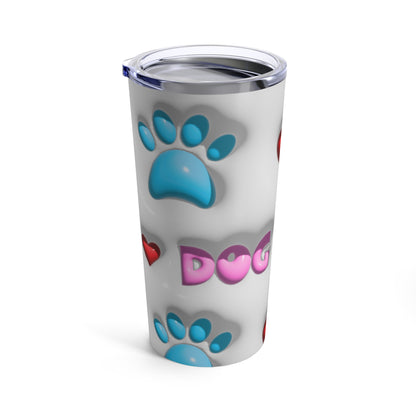 3-D Puffy Mom Dog Red Heart, Blue Dog Paw, White Background Tumbler 20oz