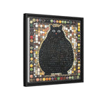 "Playful Black Cat Mosaic", Framed Mosaic Cat Art Print — Colorful Modern Wall Canvas