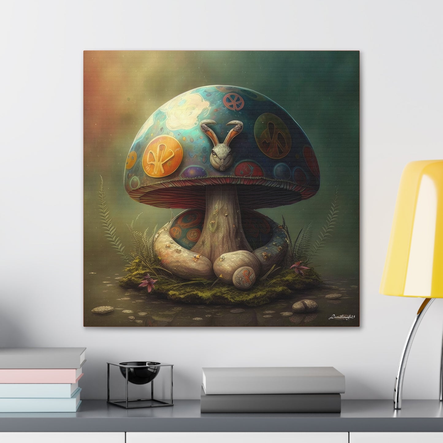 Gothic Style Blue Mushroom With Animal Style Canvas Gallery Wraps