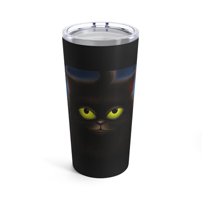 Big Green Eyed Black Cat Fall Halloween, Beautiful Moon Tumbler 20oz