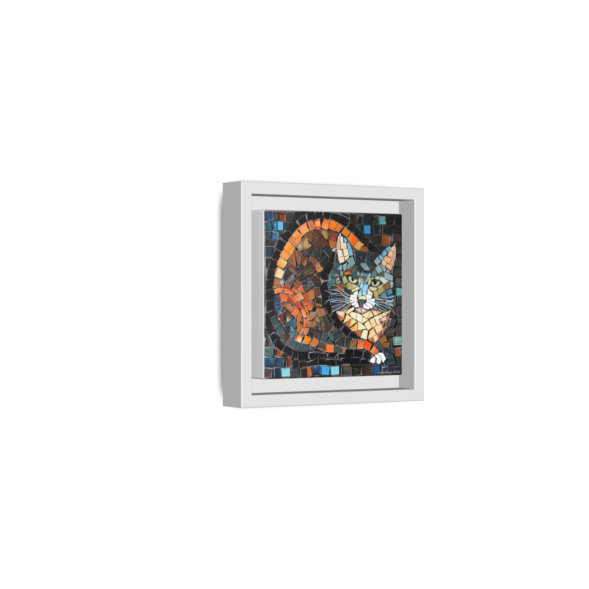 "Bold Mosaic Cat", Framed Mosaic Cat Art Print — Colorful Modern Wall Canvas