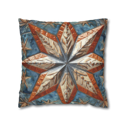 Beautiful Stars Abstract Star Style Orange, White And Blue Spun Polyester Square Pillow Case