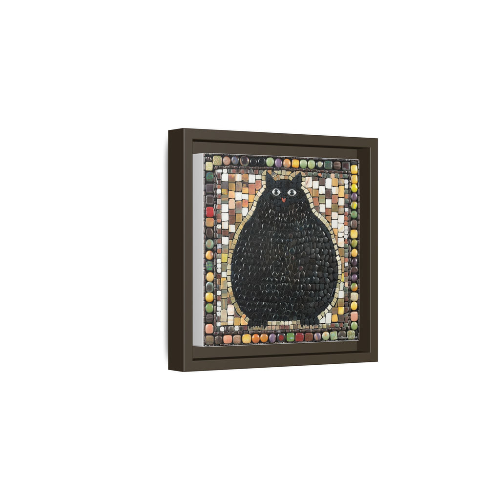 "Playful Black Cat Mosaic", Framed Mosaic Cat Art Print — Colorful Modern Wall Canvas