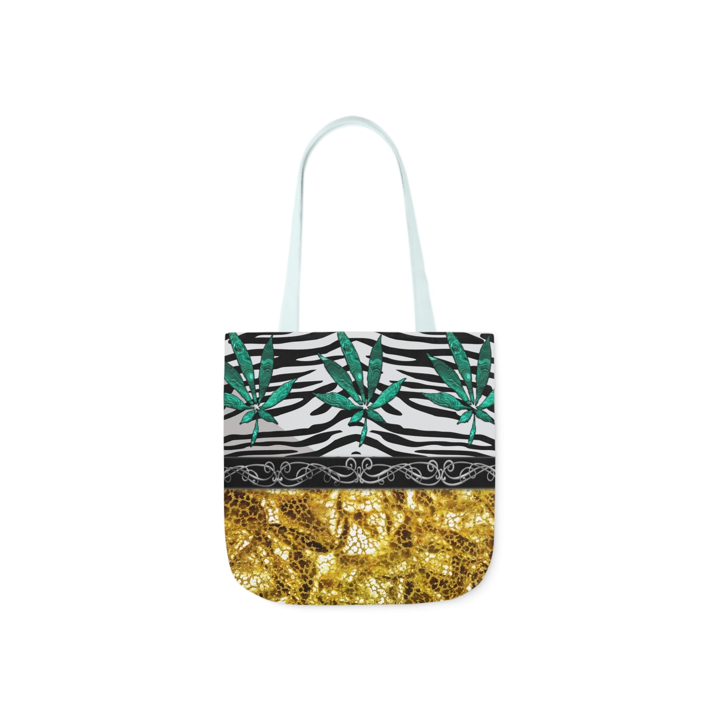 Gold And Zebra White And Black Marijuana Pot Weed Leaf 420 Weed Pot Marijuana Leaf Polyester Canvas Tote Bag (AOP)