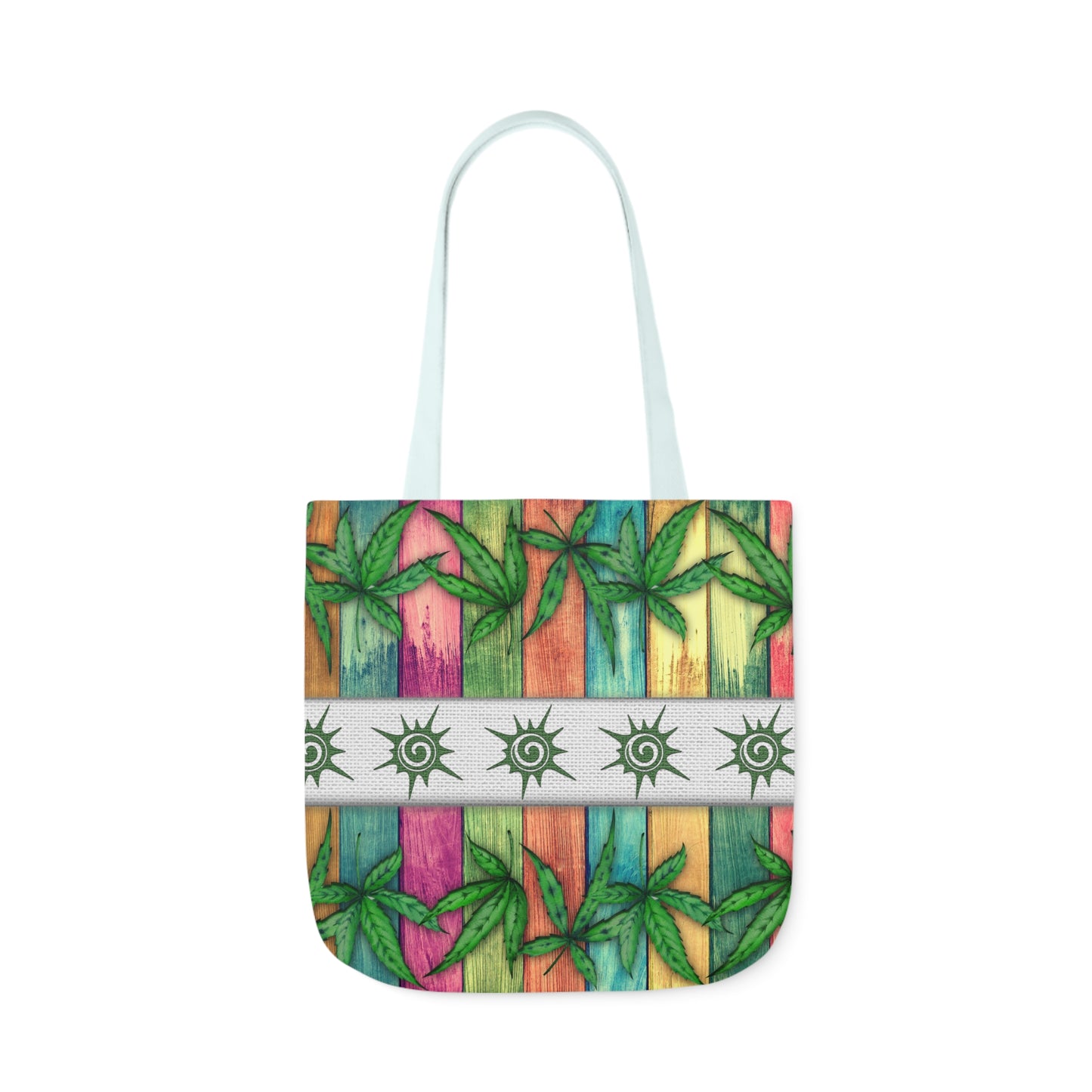 Beautiful Multicolored Pink Purple Blue 420 Weed Marijuana Leaf Polyester Canvas Tote Bag (AOP)