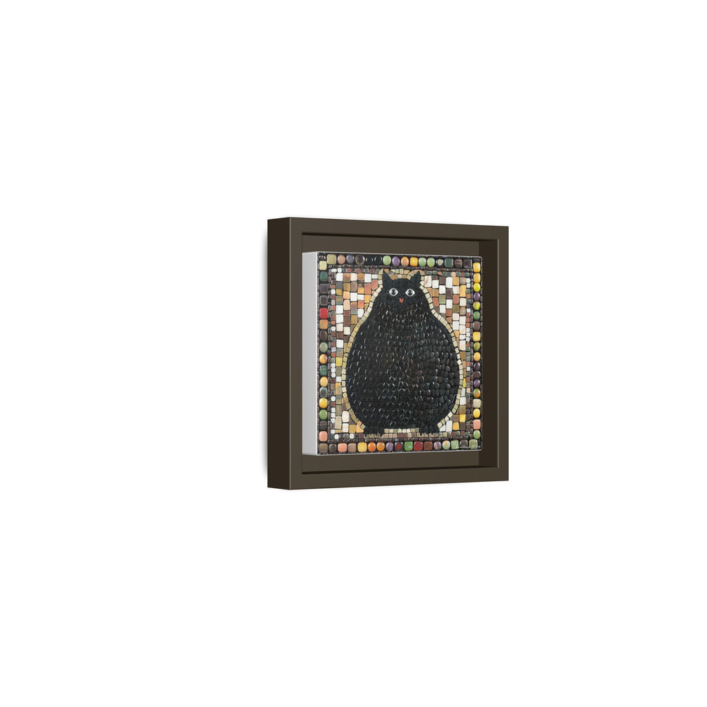 "Playful Black Cat Mosaic", Framed Mosaic Cat Art Print — Colorful Modern Wall Canvas