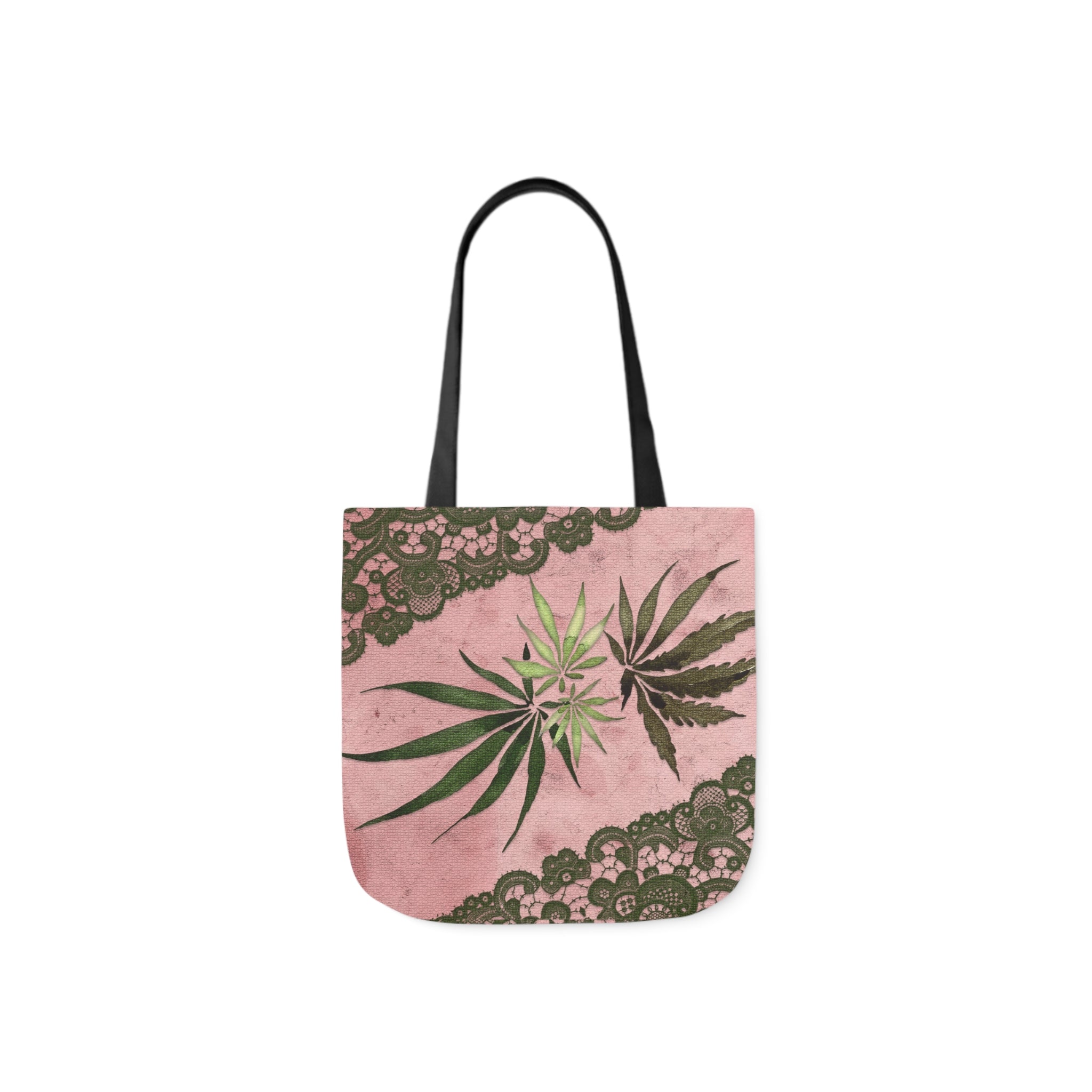Grey Lace Gorgeous Pink Designed Marijuana 420 Weed Polyester Canvas Tote Bag (AOP)
