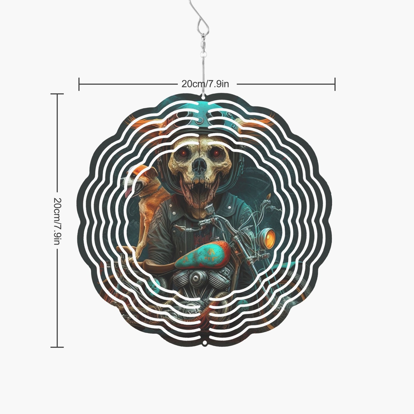 Skull Biker Dog On Motorcycle Wind Spinner