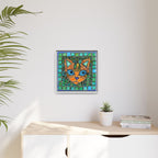 "Emerald Eyes Mosaic Cat", Framed Mosaic Cat Art Print — Colorful Modern Wall Canvas