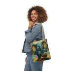 Elephant Kicking Leg On Colored Square Floor Polyester Canvas Tote Bag (AOP)
