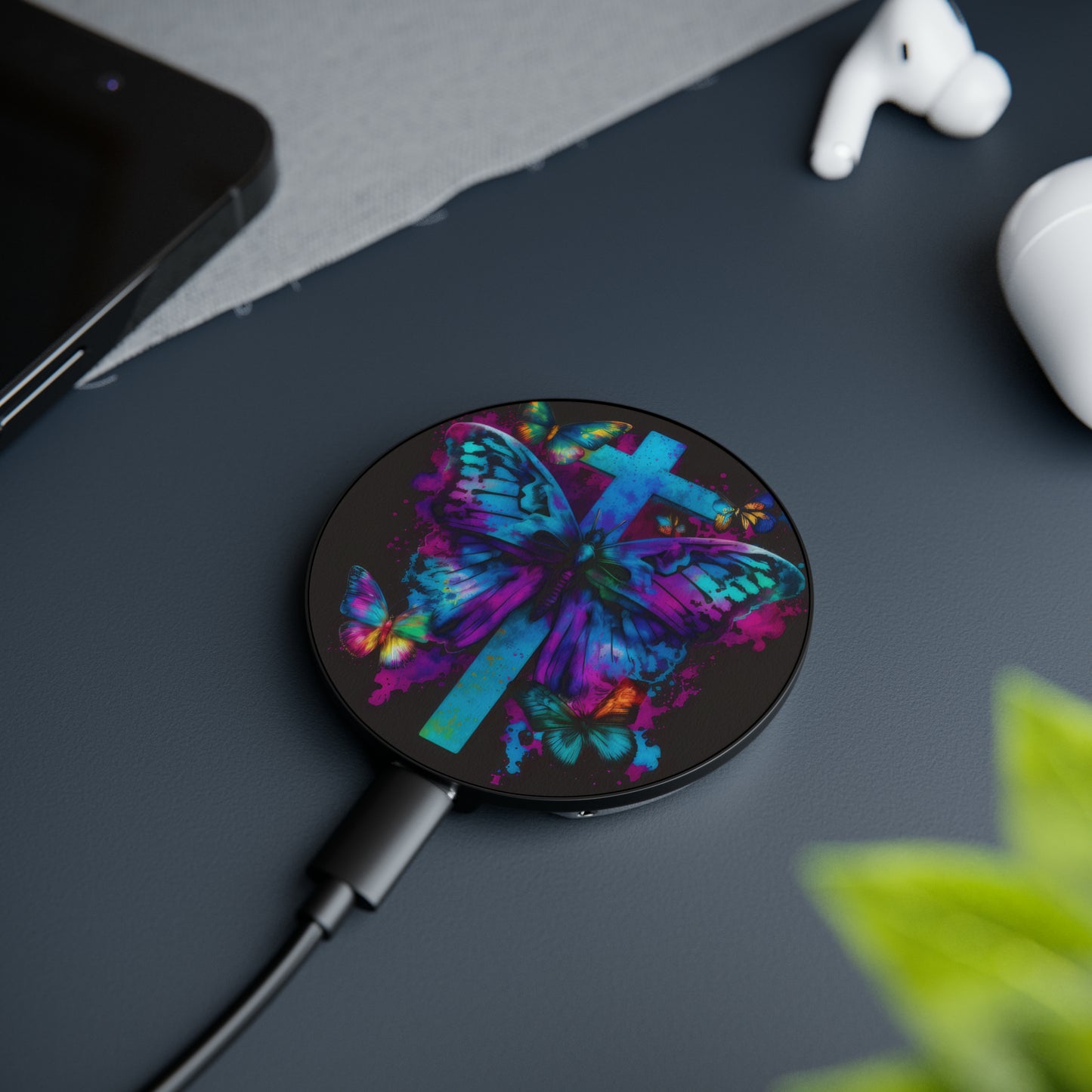 Bold And Beautiful Tie Dye Butterflies And Cross Style 6 Magnetic Induction Charger