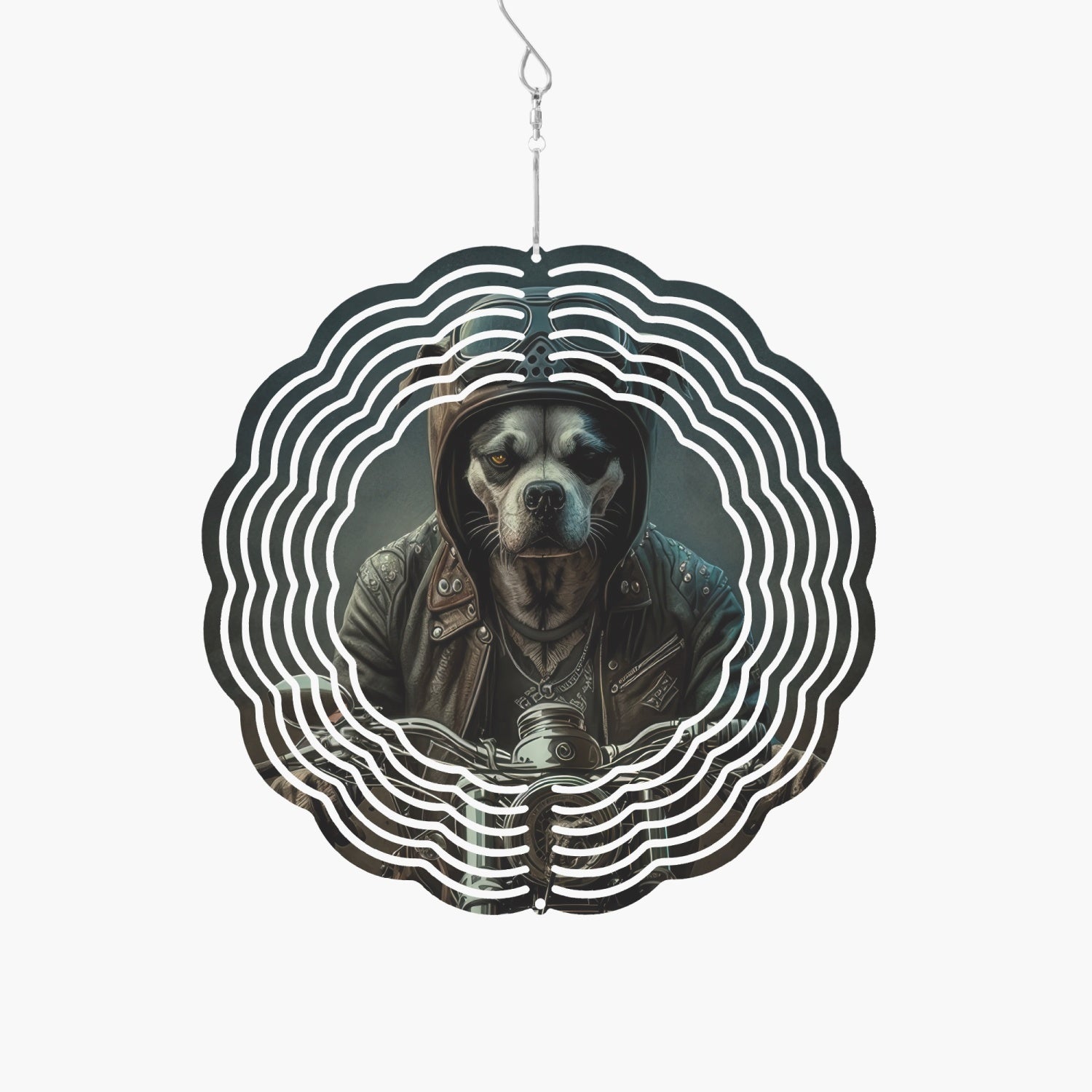Biker Dawg On Motorcycle Wind Spinner