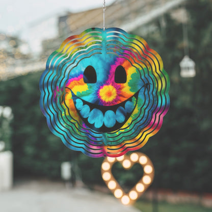 Smiley Happy Face Tie Dye Wind Spinner