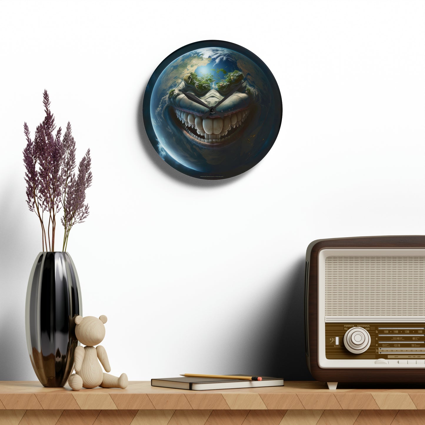 Toothy Sarcastic Looking Earth Smiling Wall Clock