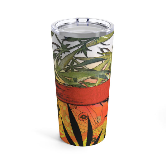 Orange Banded Blue Top With Orange Bottom Marijuana Elegantly Designed 420 Weed Tumbler 20oz