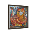 Radiant Whiskers: The Joyful Cat, Framed Mosaic Cat Art Print — Colorful Modern Wall Canvas