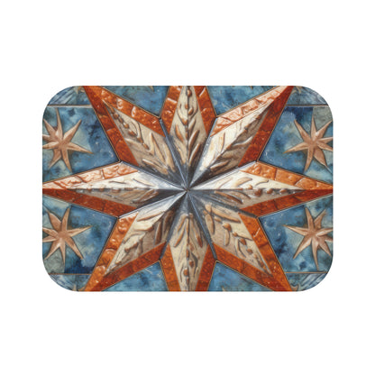 Beautiful Stars Abstract Star Style Orange, White And Blue Bath Mat