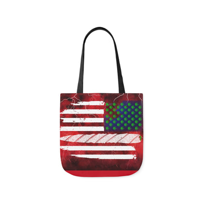 Flag Red, White And Blue Beautiful Red Background With Marijuana Pot Weed 420 Leaf Polyester Canvas Tote Bag (AOP)