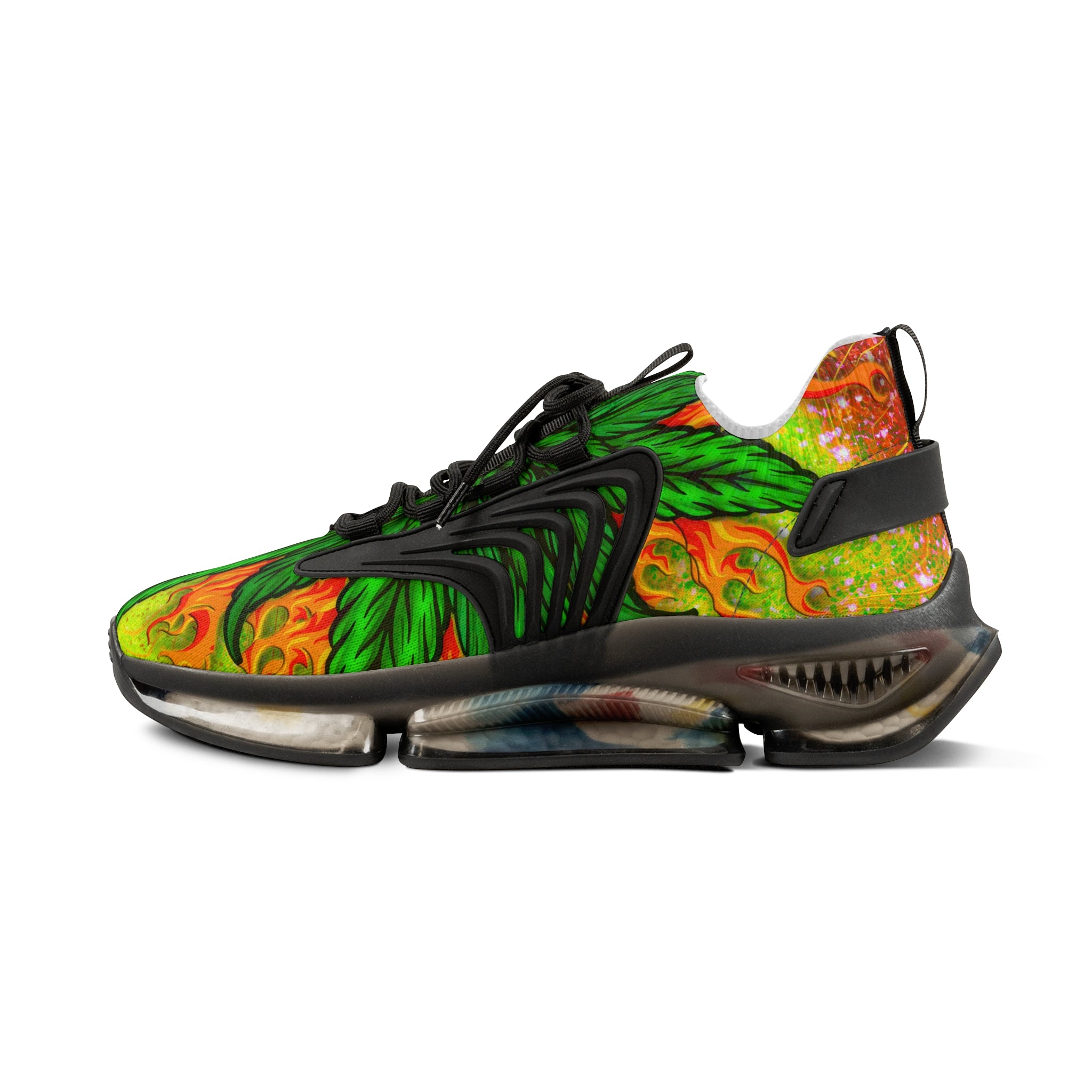 Beautifully Designed Orange, Yellow And Green Marijuana Leave Men's Mesh Sneakers