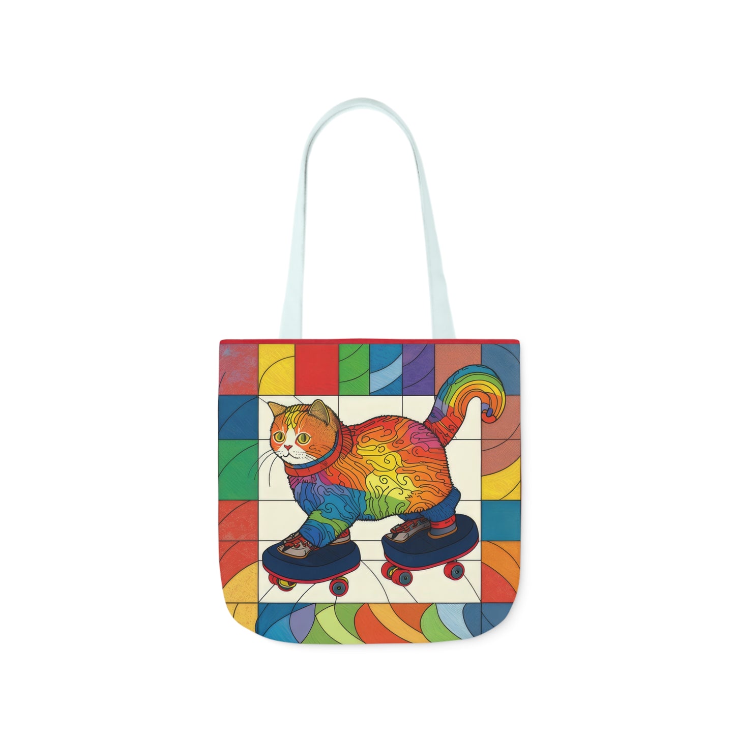 Gorgeous Rainbow Cat Riding A Skate/Skateboard With Rainbow Border Polyester Canvas Tote Bag (AOP)