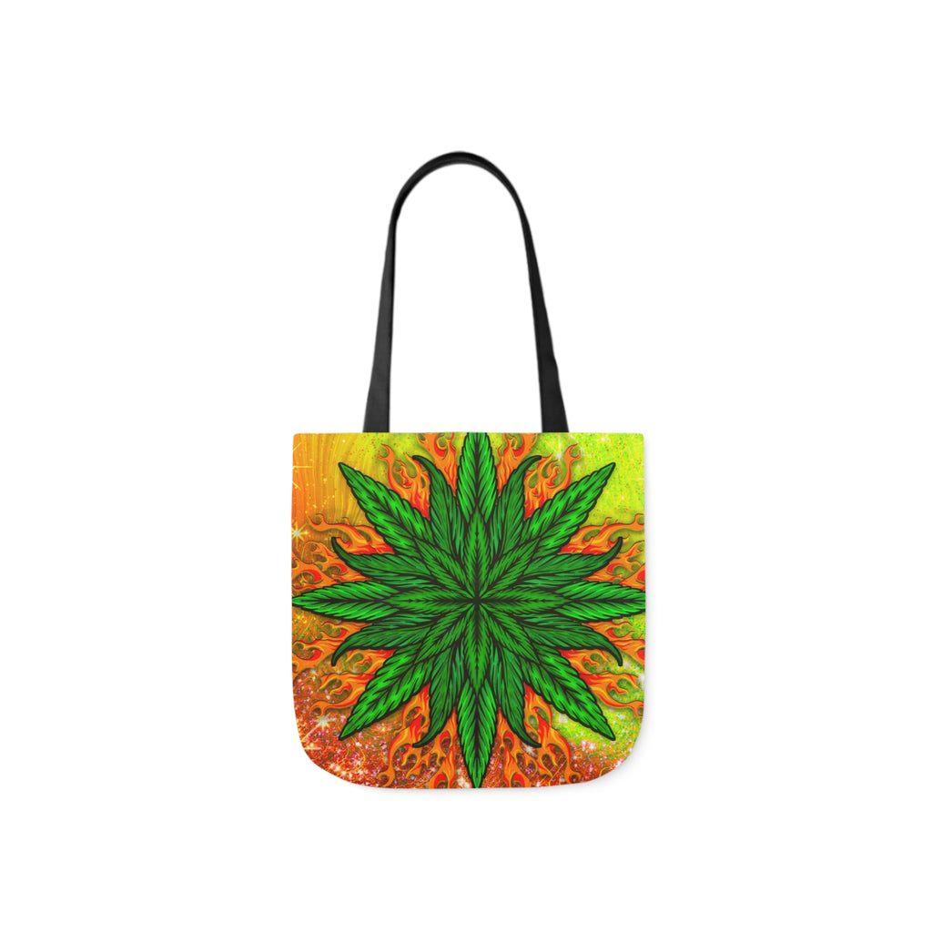 Beautifully Designed Orange, Yellow And Green Marijuana Leave Polyester Canvas Tote Bag (AOP)