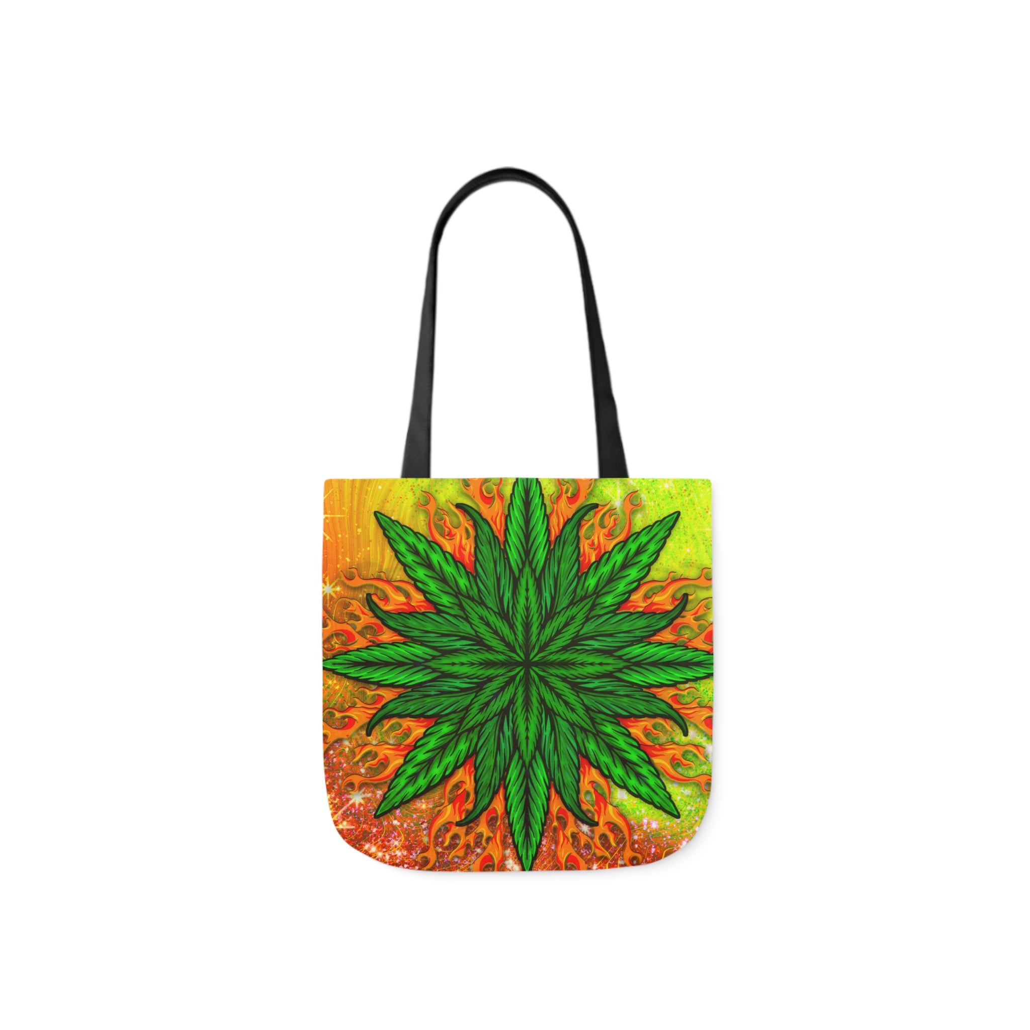 Beautifully Designed Orange, Yellow And Green Marijuana Leave Polyester Canvas Tote Bag (AOP)