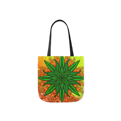 Beautifully Designed Orange, Yellow And Green Marijuana Leave Polyester Canvas Tote Bag (AOP)