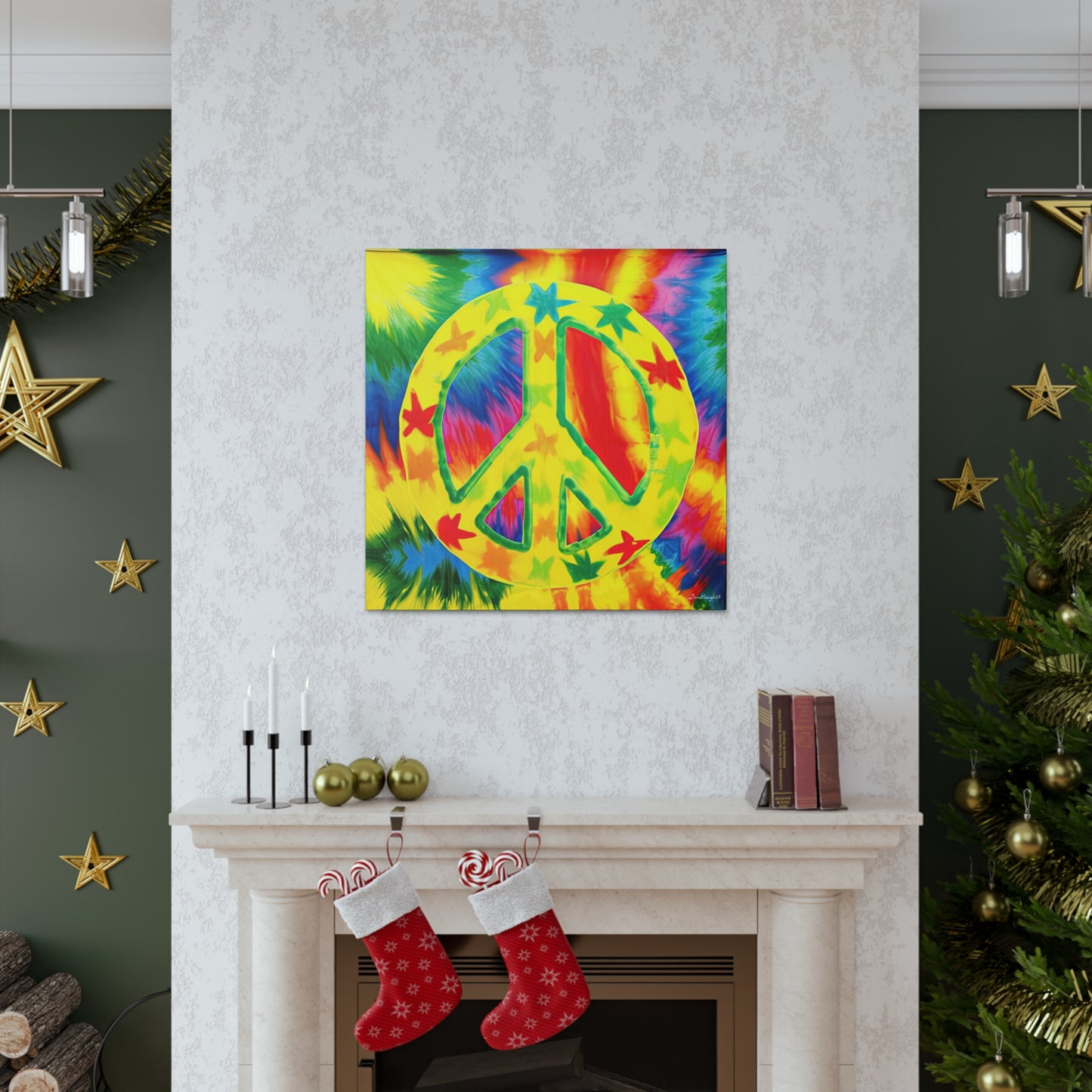 Coolio Tie Dye Hippie Peace Sign And Stars 8 Canvas Gallery Wraps