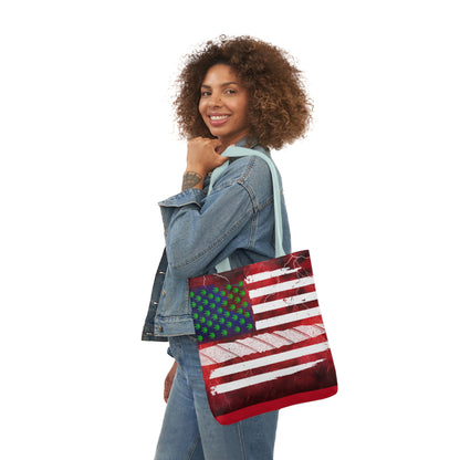 Flag Red, White And Blue Beautiful Red Background With Marijuana Pot Weed 420 Leaf Polyester Canvas Tote Bag (AOP)