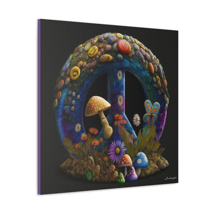 Beautiful Forest Round Peace Sign Mushrooms  Flowers And Butterfly 11 Canvas Gallery Wraps