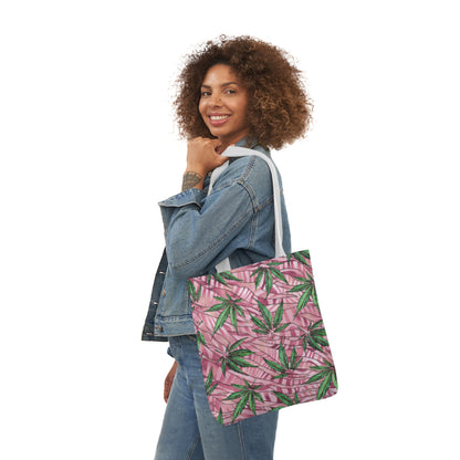 Beautifully Pink And Green Gorgeous Designed Marijuana 420 Weed Leaf Polyester Canvas Tote Bag (AOP)