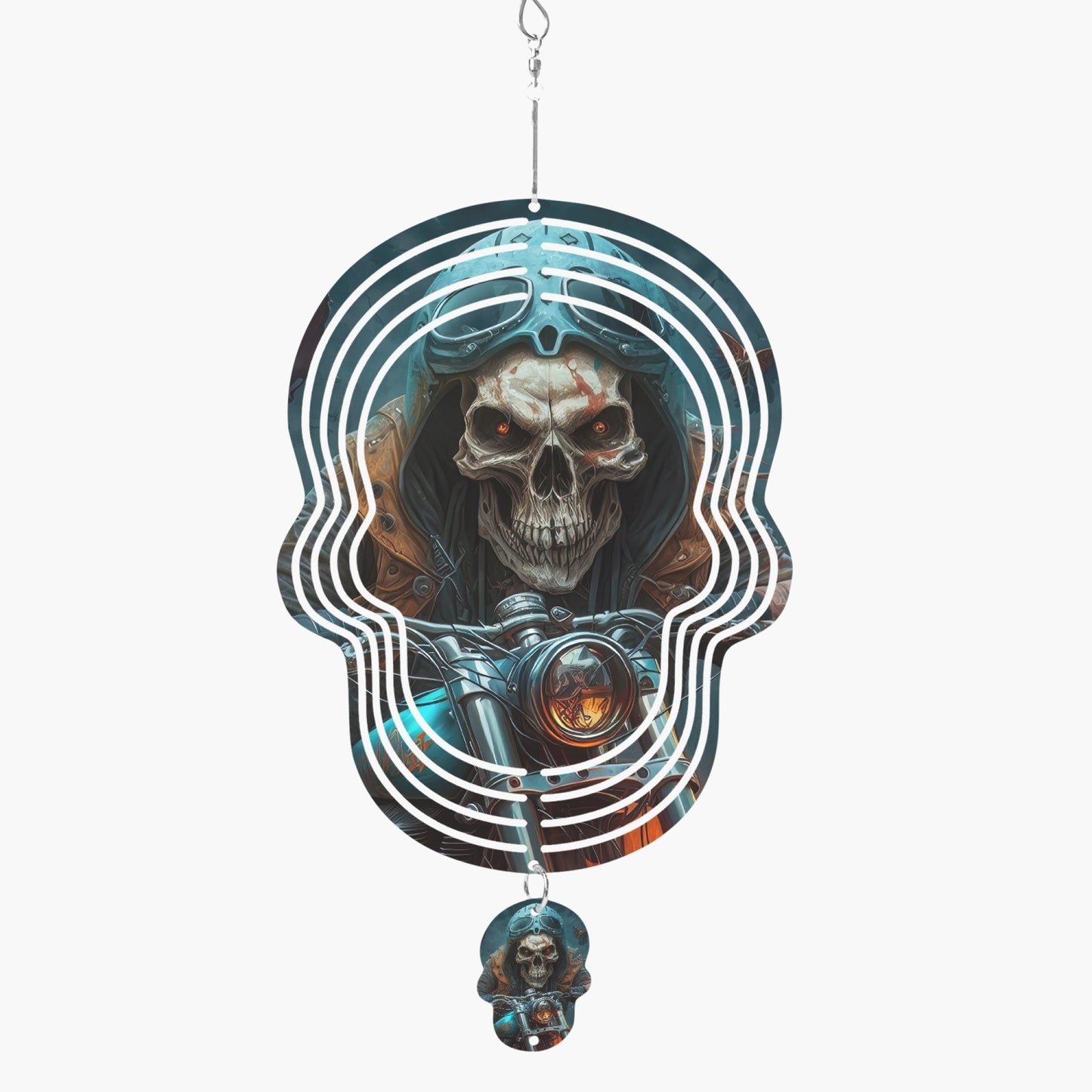 Skull Biker On Motorcycle on a  Skull Wind Spinner