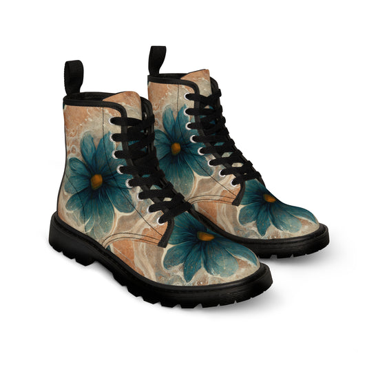 Bold And Beautiful White, Grey And Blue Floral Style 2 Men's Canvas Boots
