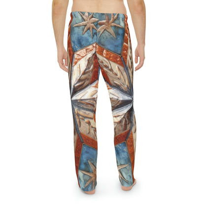 Beautiful Stars Abstract Star Style Orange, White And Blue Men's Pajama Pants (AOP)