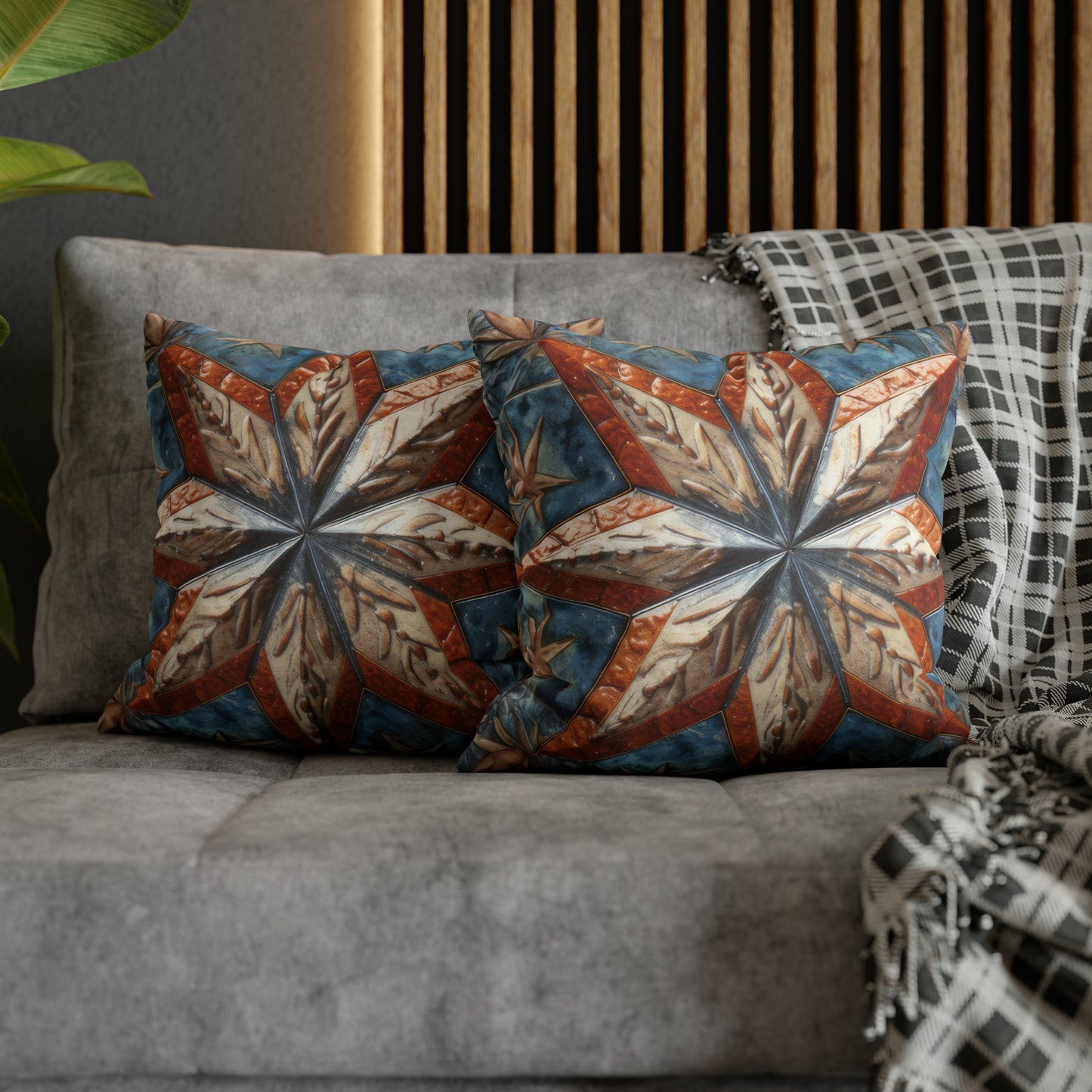 Beautiful Stars Abstract Star Style Orange, White And Blue Spun Polyester Square Pillow Case