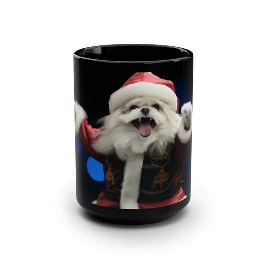 Dancing Santa Hat Dog, Black Mug, 15oz