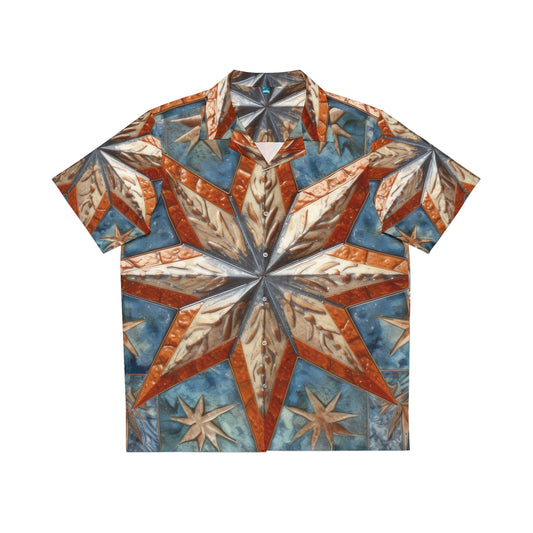 Beautiful Stars Abstract Star Style Orange, White And Blue Men's Hawaiian Shirt (AOP)