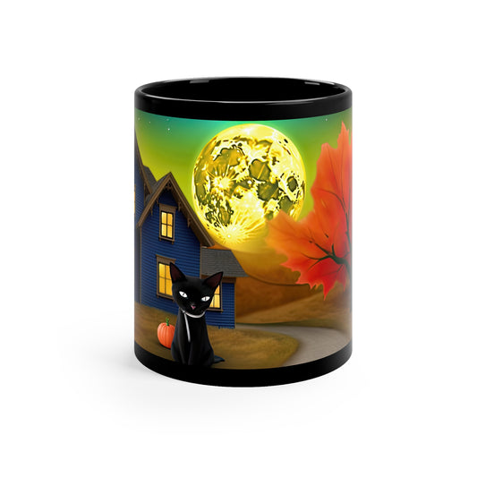 Ready For Fall Amazing Moon And Cat 11oz Black Mug