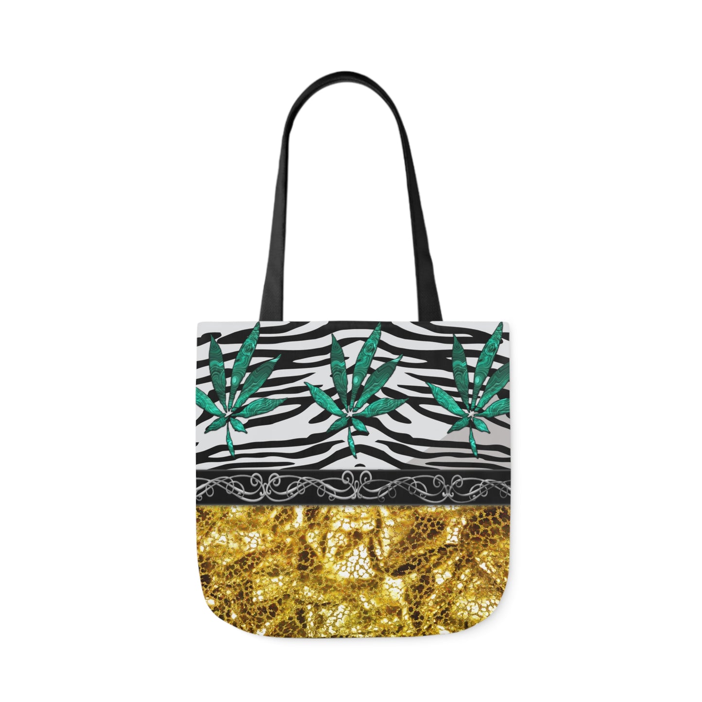 Gold And Zebra White And Black Marijuana Pot Weed Leaf 420 Weed Pot Marijuana Leaf Polyester Canvas Tote Bag (AOP)