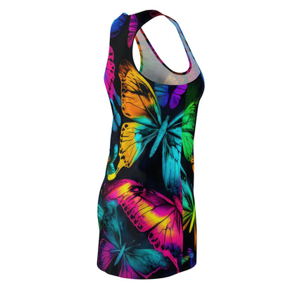 Bold And Beautiful Tie Dye Mutiple Butterflies Style Six Women's Cut & Sew Racerback Dress (AOP)